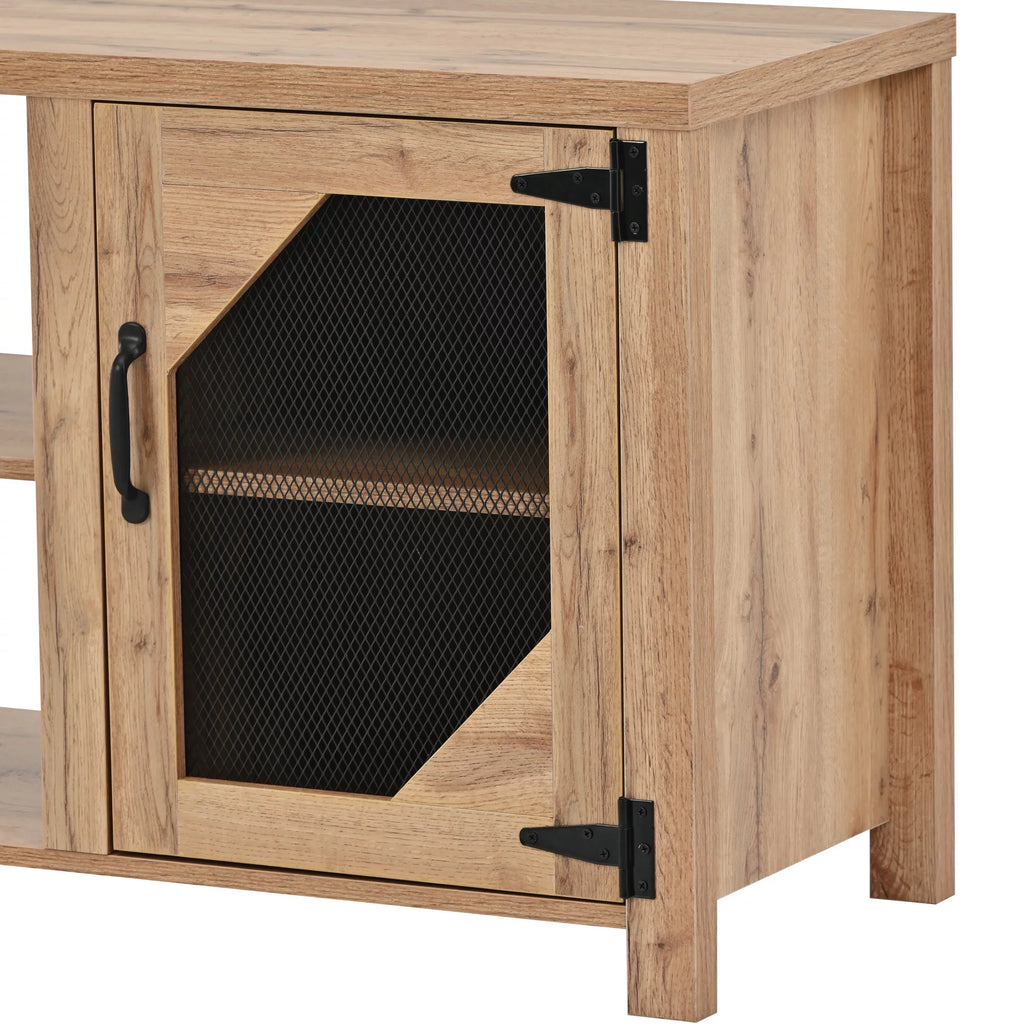 Natural Wood TV Stand with 2 Door Cabinet M561