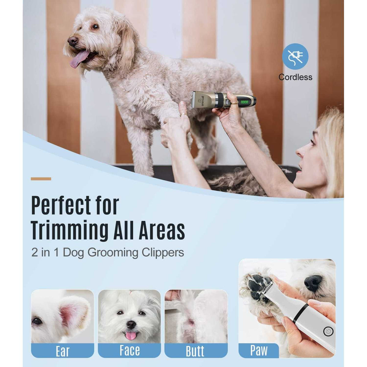 Dog Clippers and Paw Trimmer Kit 2 in 1 Low Noise Cordless T565