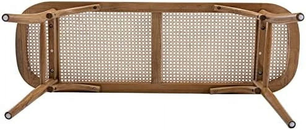 Wood Dining Bench with Rattan Seat I444293