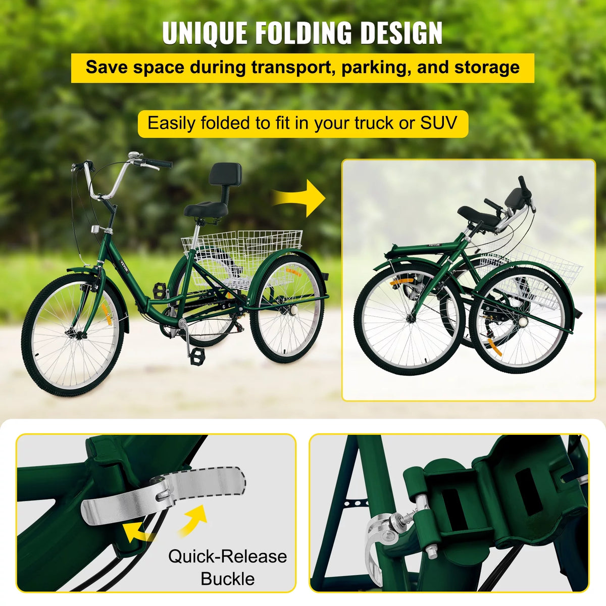 Foldable 7-Speed 24" Wheels Adult Tricycle F801971