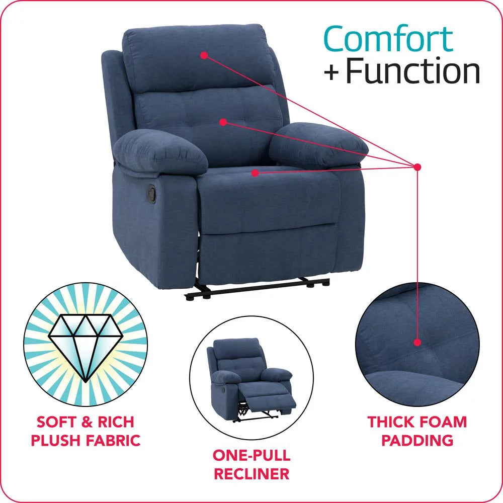Blue Fabric Manual Recliner V1367