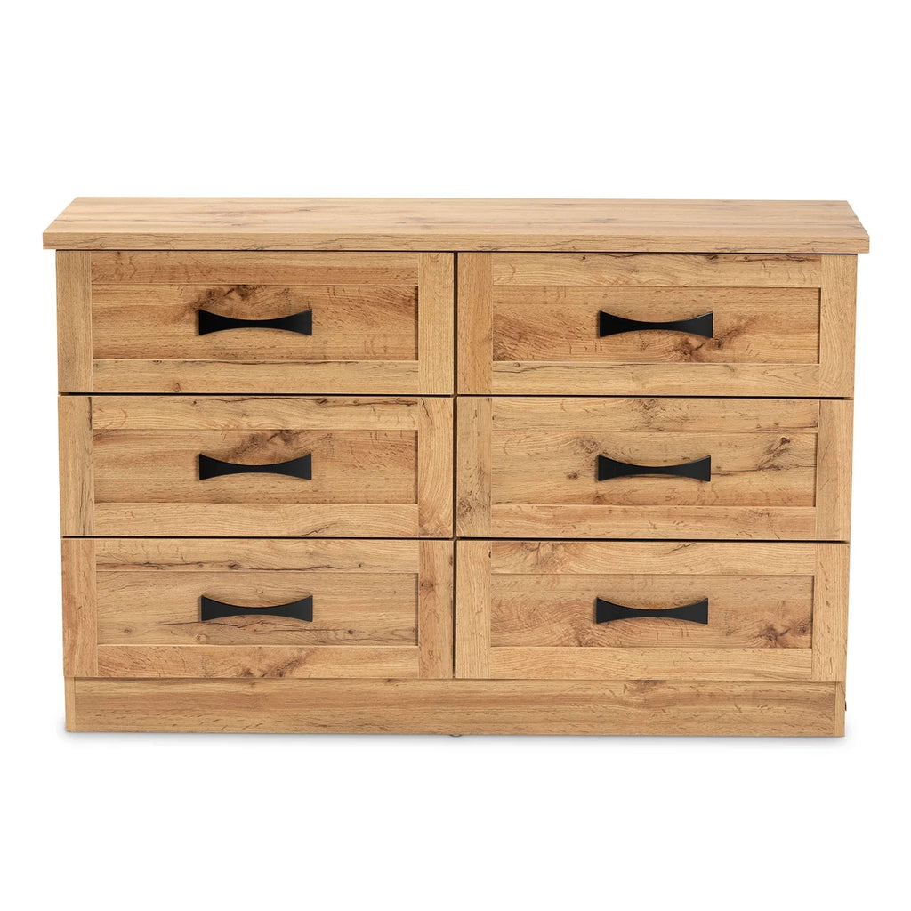 6 Drawer Oak Brown Wood Dresser D1858