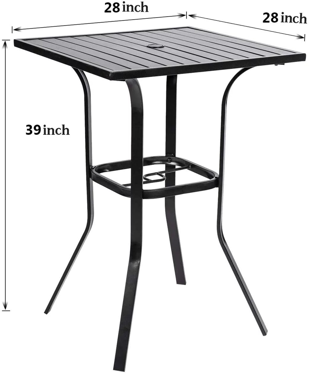Black Metal Patio Bar Table with Umbrella Hole V450