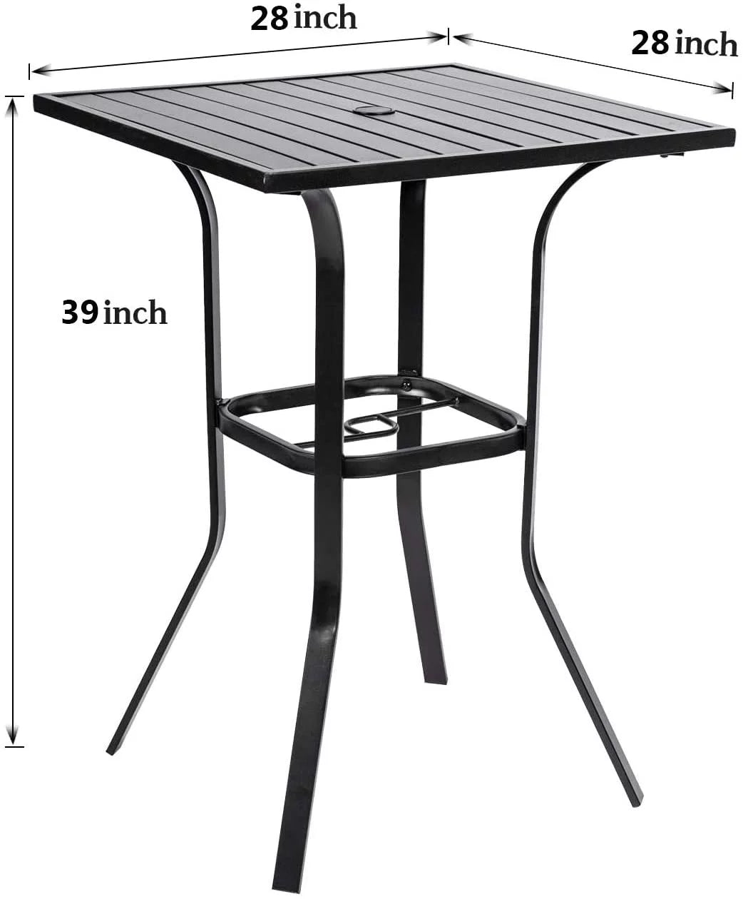 Black Metal Patio Bar Table with Umbrella Hole V450