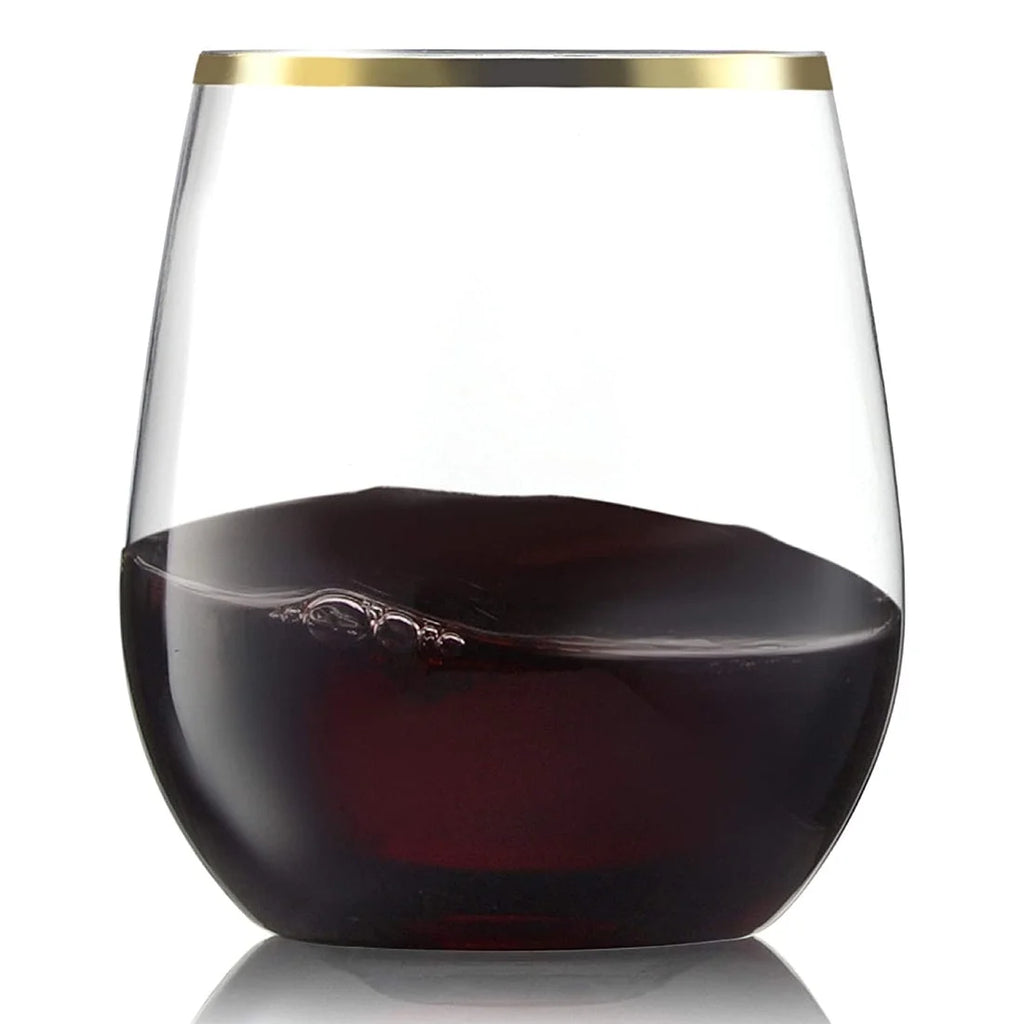 Gold Rim Stemless Plastic Wine Glasses 12 oz Pack of 6 A793366