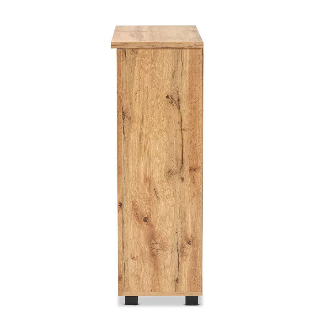 Oak Brown Finished Wood 2-Door Shoe Storage Cabinet N8205