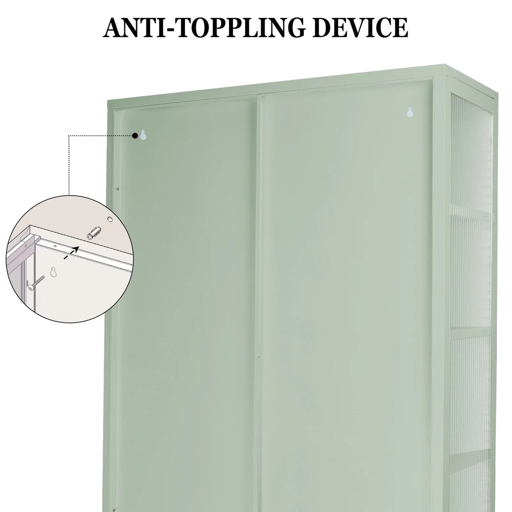 Mint green Double Glass Door Adjustable Shelves Cold-Rolled Steel Storage Cabinet S3617
