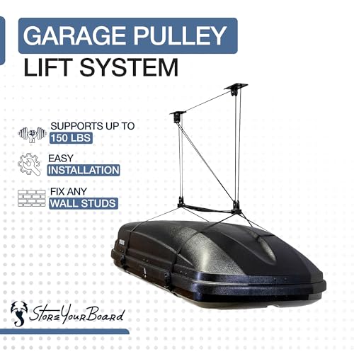 Cargo Box Ceiling Hoist with Pulley Lift System, Fits 8–10 ft Ceilings, Holds 150 lbs J39519