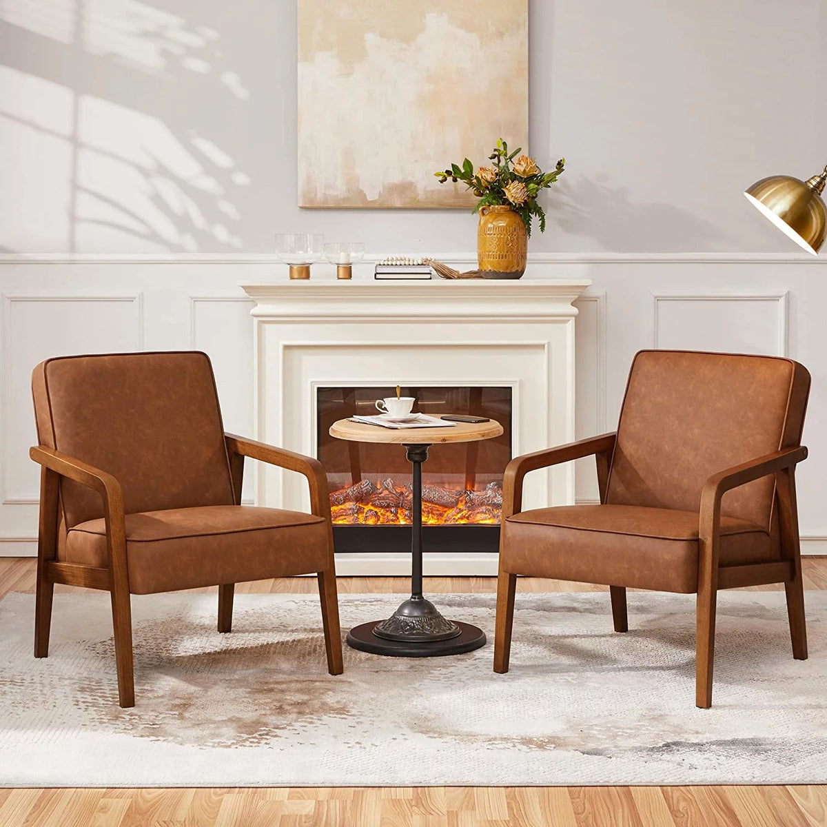 Light Brown 2 Pieces PU Leather Accent Chair O657076
