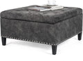 Grey Tufted Storage Ottoman Bench with Wood Legs W454295