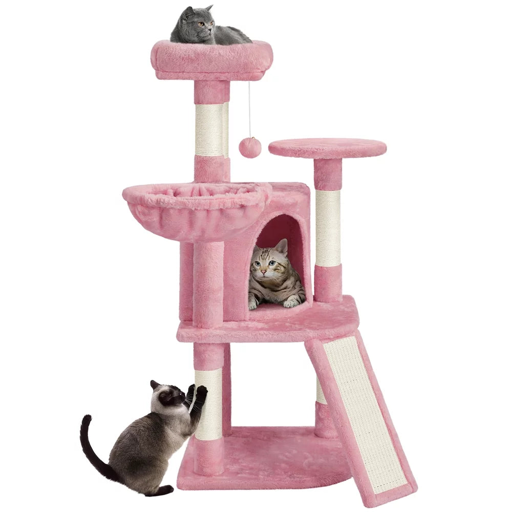 Pink Multilevel Cat Tree Tower with Condo and Perches A112