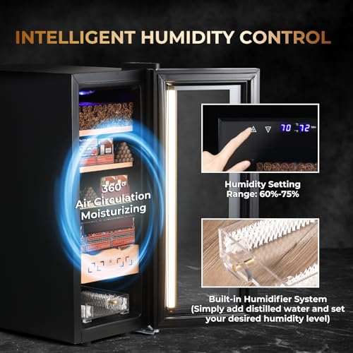 35L Electric Cigar Humidor Cabinet with Spanish Cedar Wood Shelves & Drawer I73093