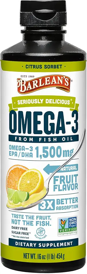 Omega 3 Fish Oil Liquid Supplement 1500mg 16 oz V90748