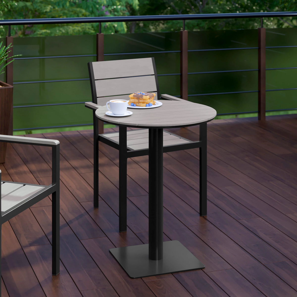 Round 24" Faux Teak Poly Slats Steel Frame Table N945