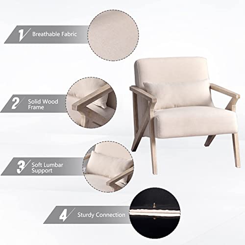 Mid Century Modern Upholstered Armchair with Waist Cushion H130