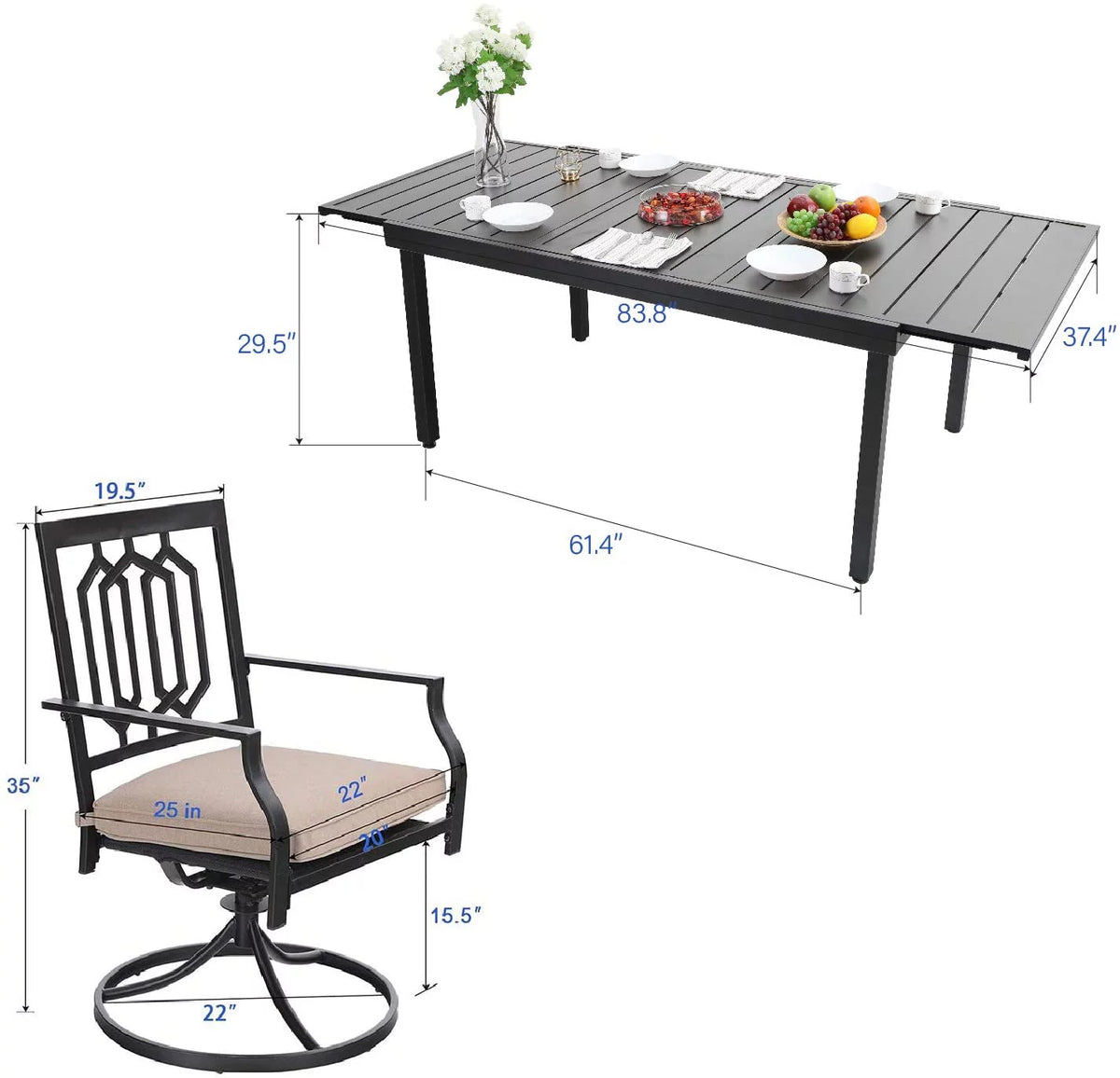 8 Pcs Outdoor Patio Dining Set Swivel Chairs and Extendable Table A33154