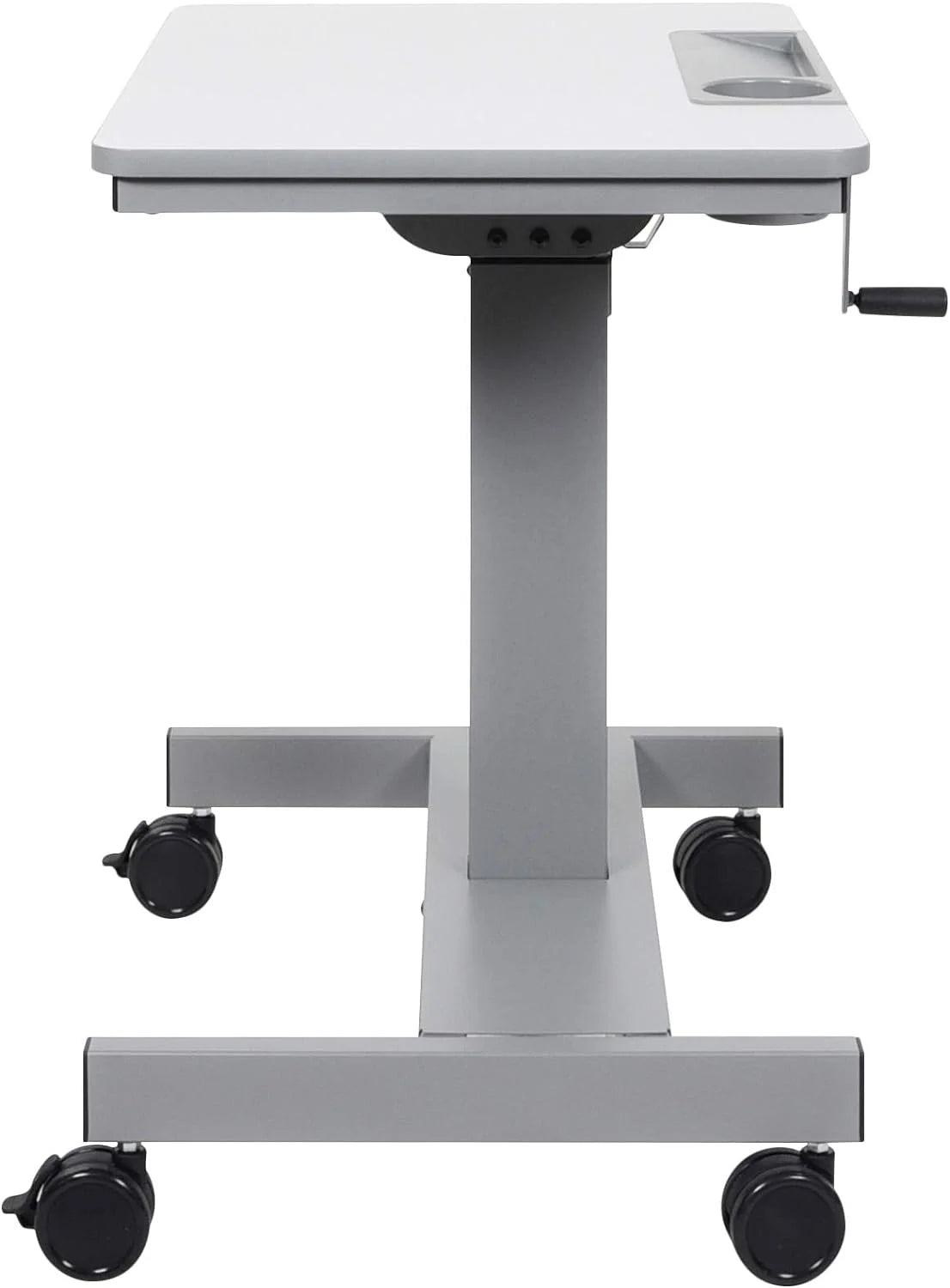 Height Adjustable Sit Stand Desk with Crank Handle and Pencil, Water Bottle Holder T480009