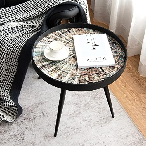 Black Round End Table with Wooden Tray Top and Steel Legs P113213