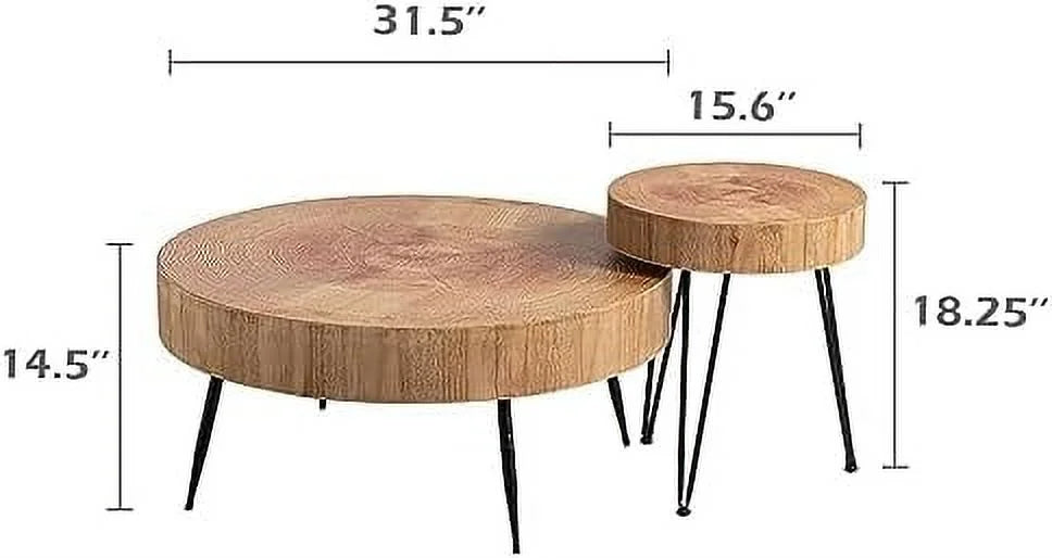 Round Nesting Coffee Table Set with Wood Radial Pattern J34147