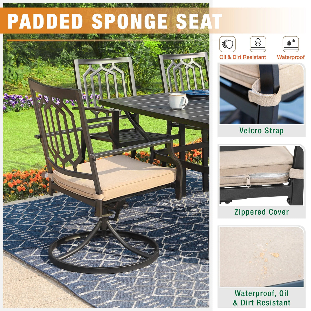 8 Pcs Outdoor Patio Dining Set Swivel Chairs and Extendable Table A33154