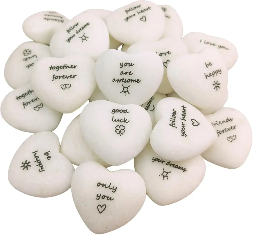 Natural White Heart Rocks with Inspirational Words T629