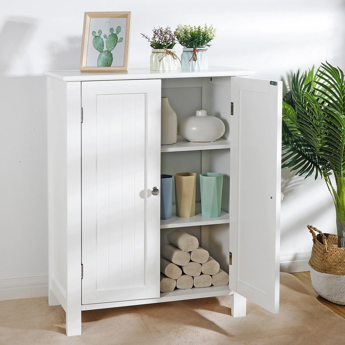 White 2-Door Wooden Bathroom Storage Cabinet M8023