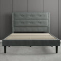 Queen Black Velvet Upholstered Platform Bed Frame with Tufting Headboard Y354668