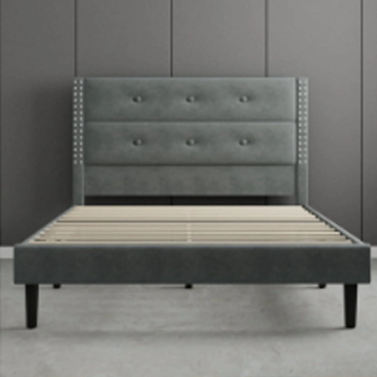 Queen Black Velvet Upholstered Platform Bed Frame with Tufting Headboard Y354668