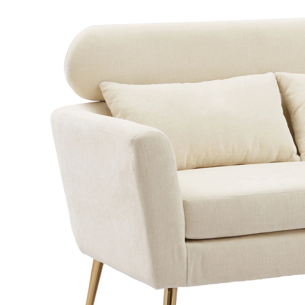 Mid Century Modern Chenille Two-Seater Sofa with 2 Throw Pillows A710419