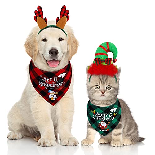 6 Pack Christmas Pet Scarf Antlers Headband and Santa Hat A521343