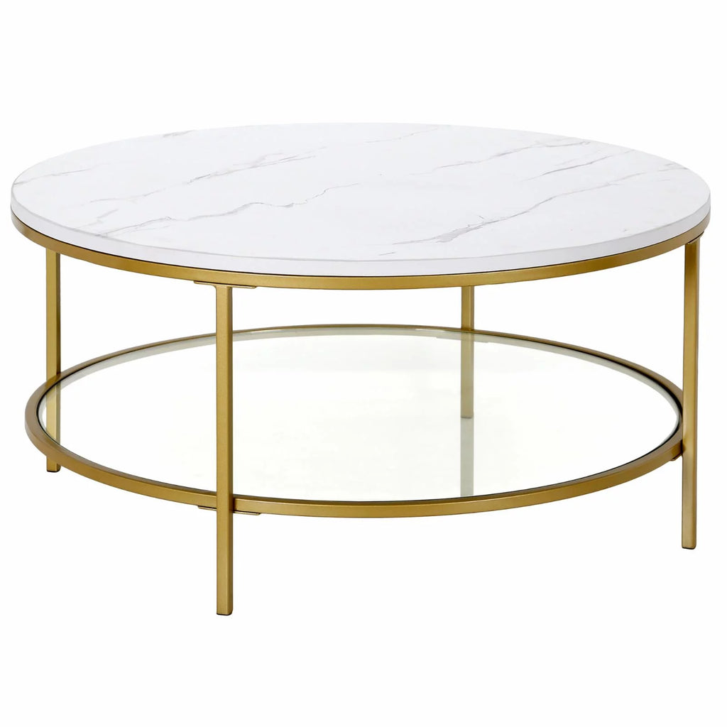 36" Wide Round Coffee Table with Faux Marble Top U651687