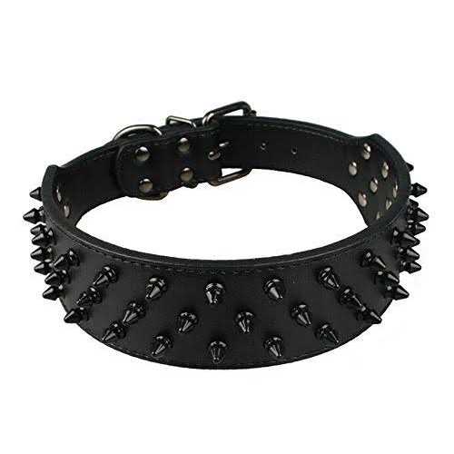 Black Spiked Studded Leather Dog Collar C850