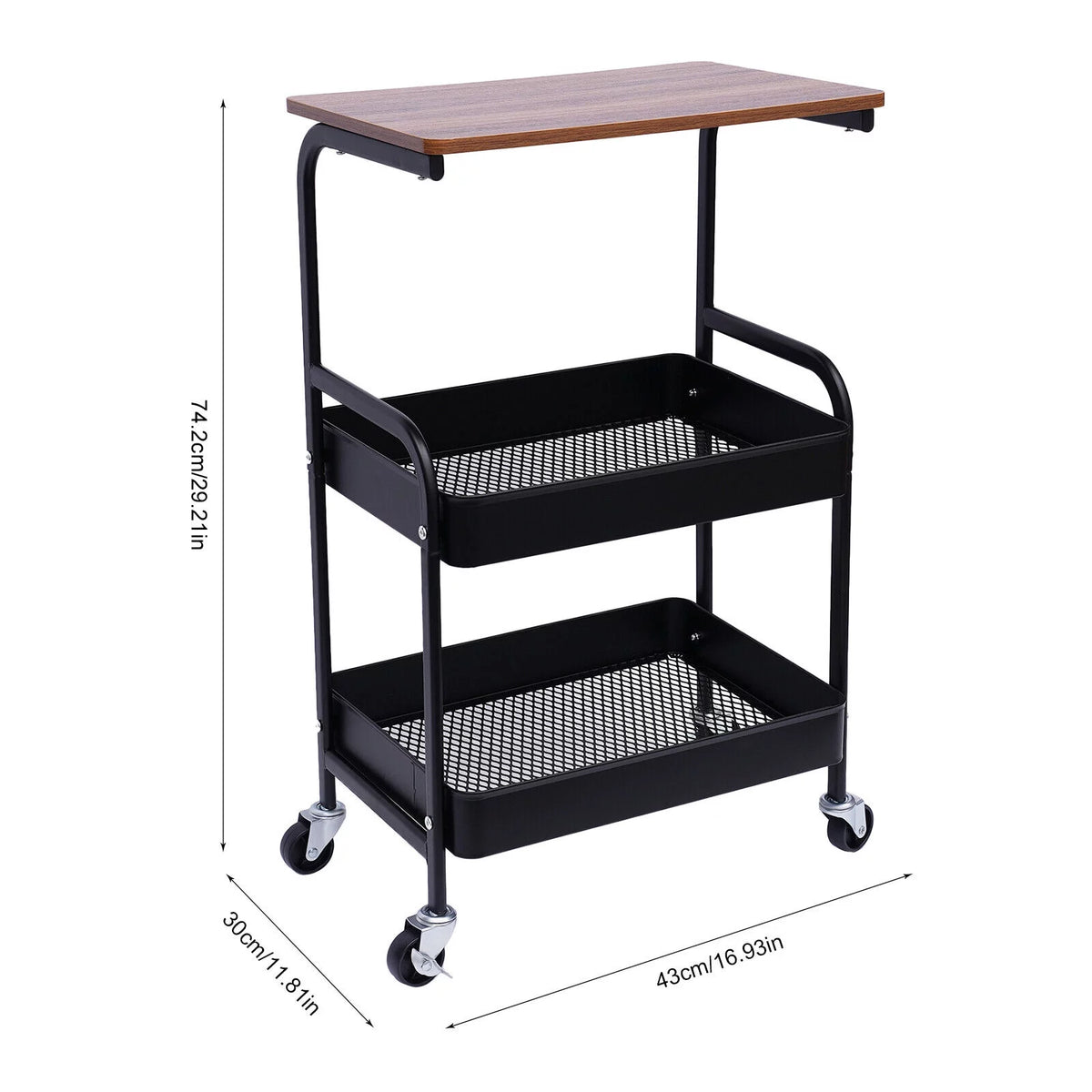 3 Tier Rolling Printer Cart with Wheel (Black+Brown) Q502