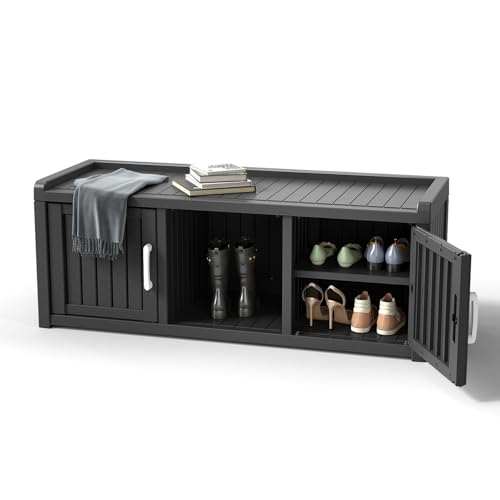 Waterproof UV-Resistant Storage Bench with Adjustable Shelves T145279
