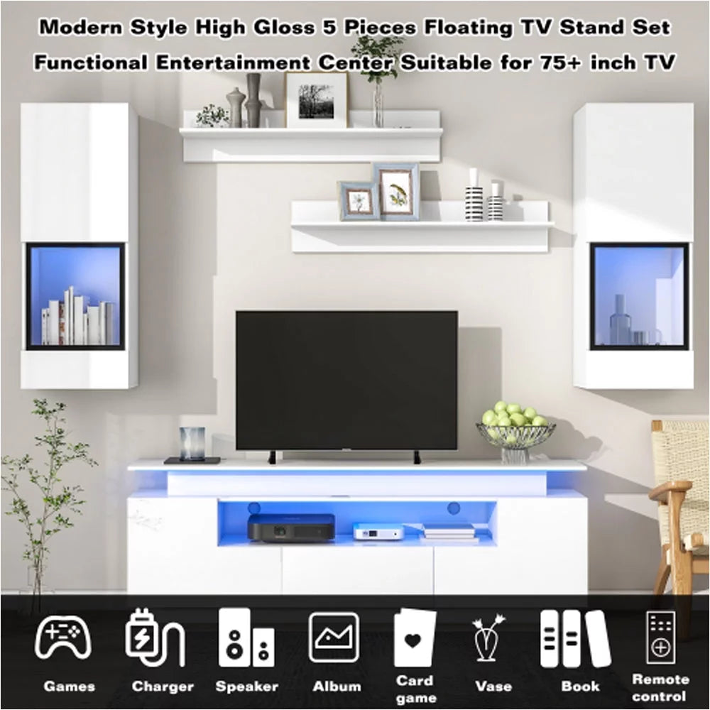 White 5 Pieces Wall Mounted Floating TV Stand Set E892681