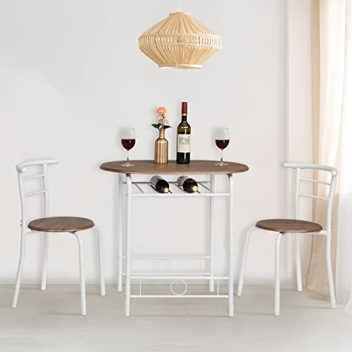 3 Piece Wooden Dining Set with 2 Chairs and Wine Rack M94081