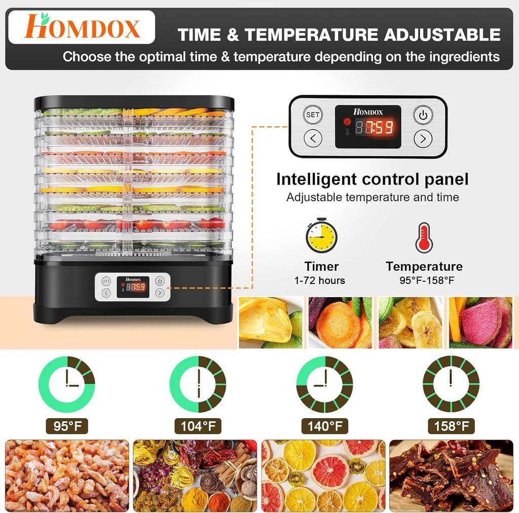 Electric 400W 8 Trays Food Dehydrator Machine with Digital Timer and Temperature Control, BPA Free Black D48785