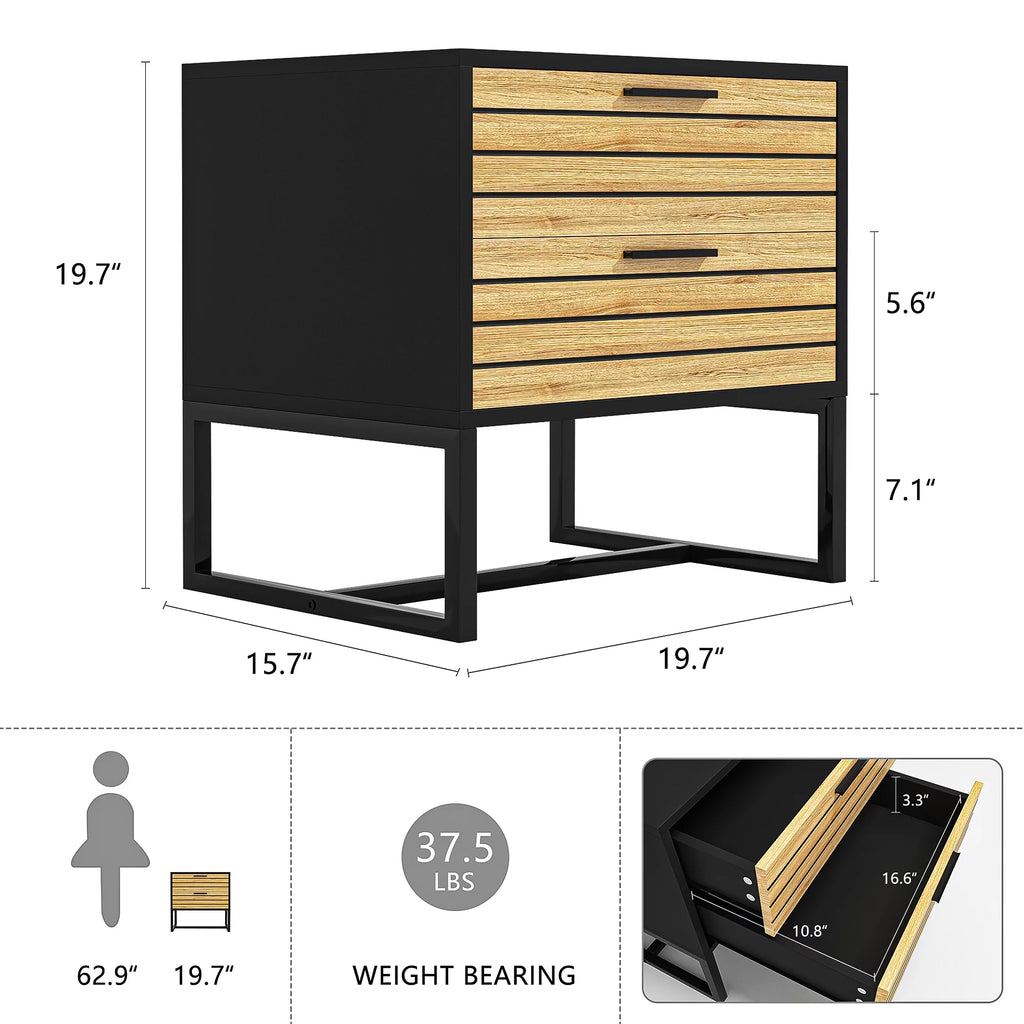 2 Tier Wooden Nightstand with Metal Leg K43294