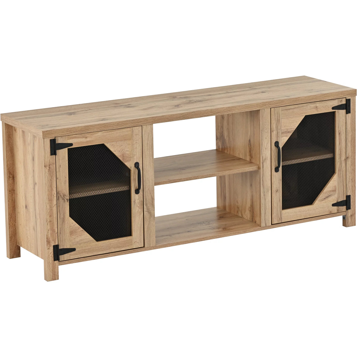 Natural Wood TV Stand with 2 Door Cabinet M561