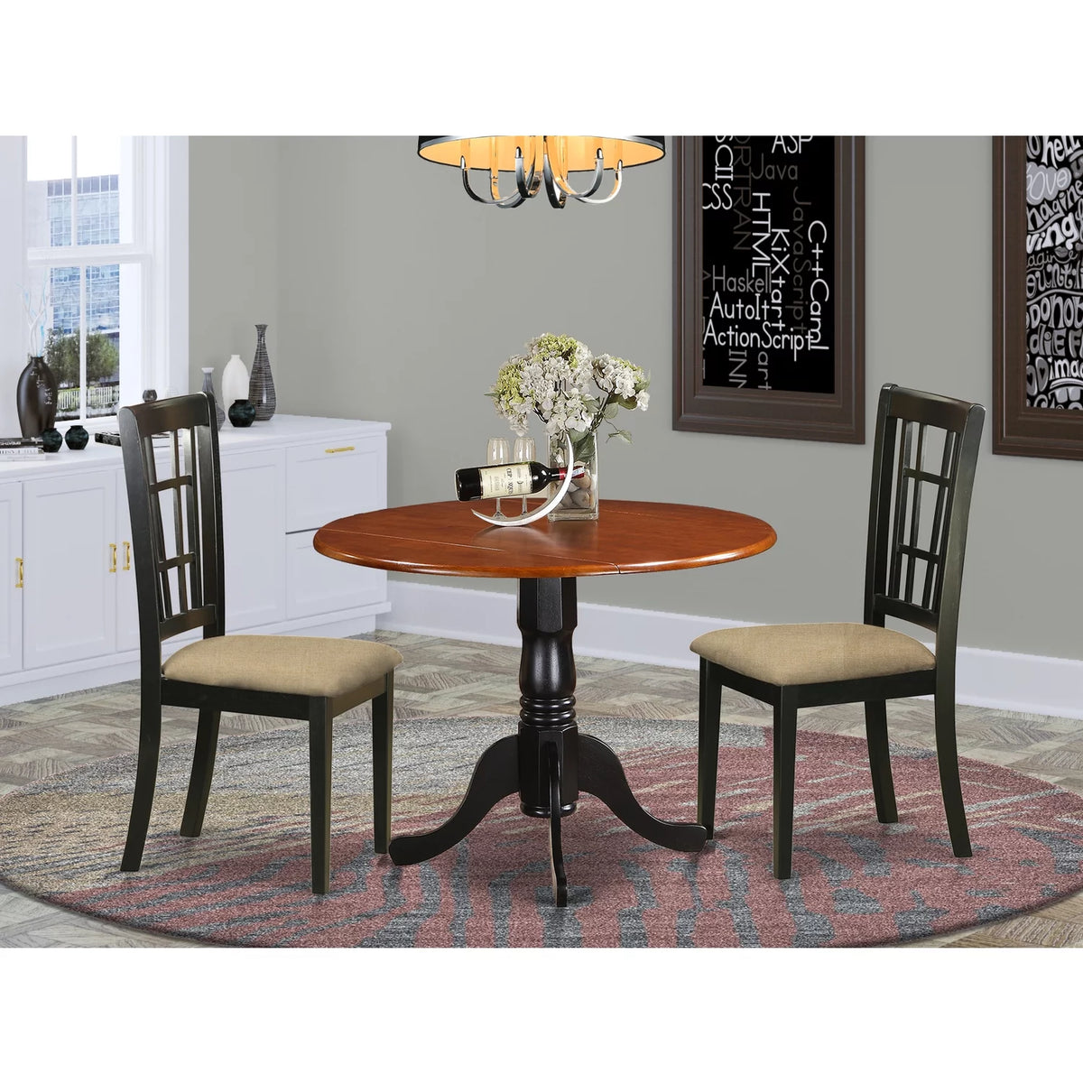Black Cherry 3 Piece Round Dining Table Set J2820