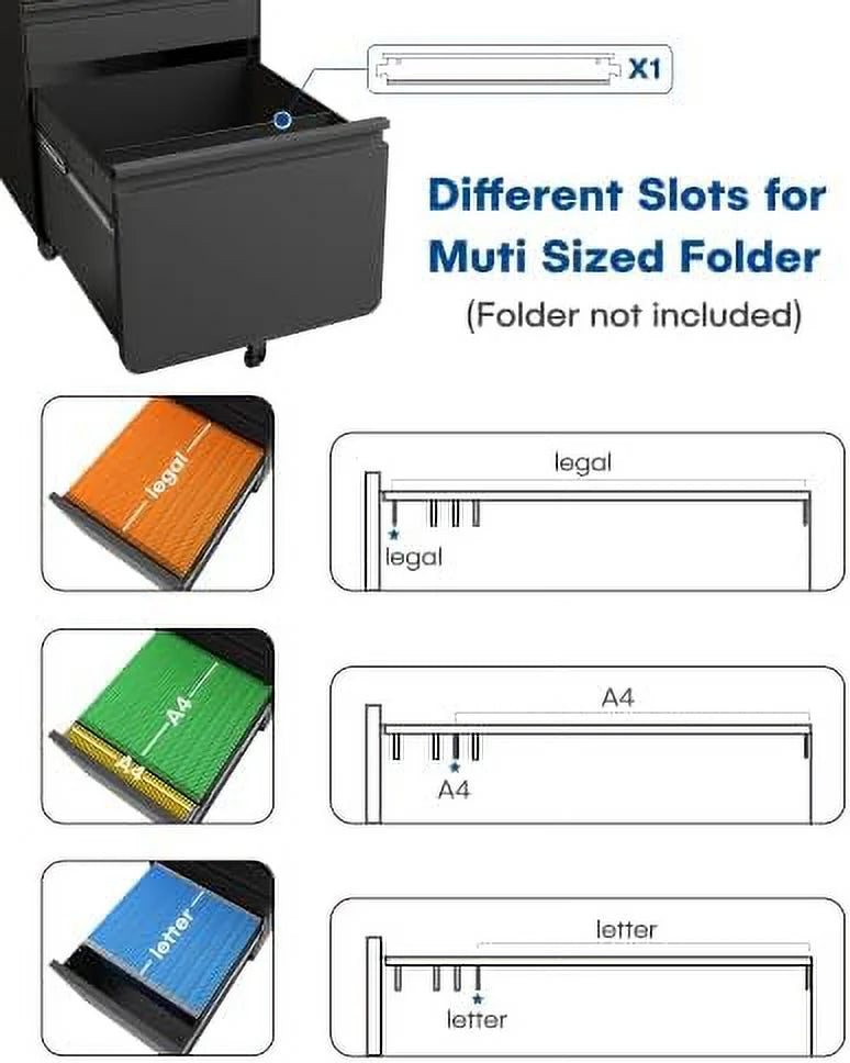 3 Drawer Metal File Cabinet with Lock Wheels K2535