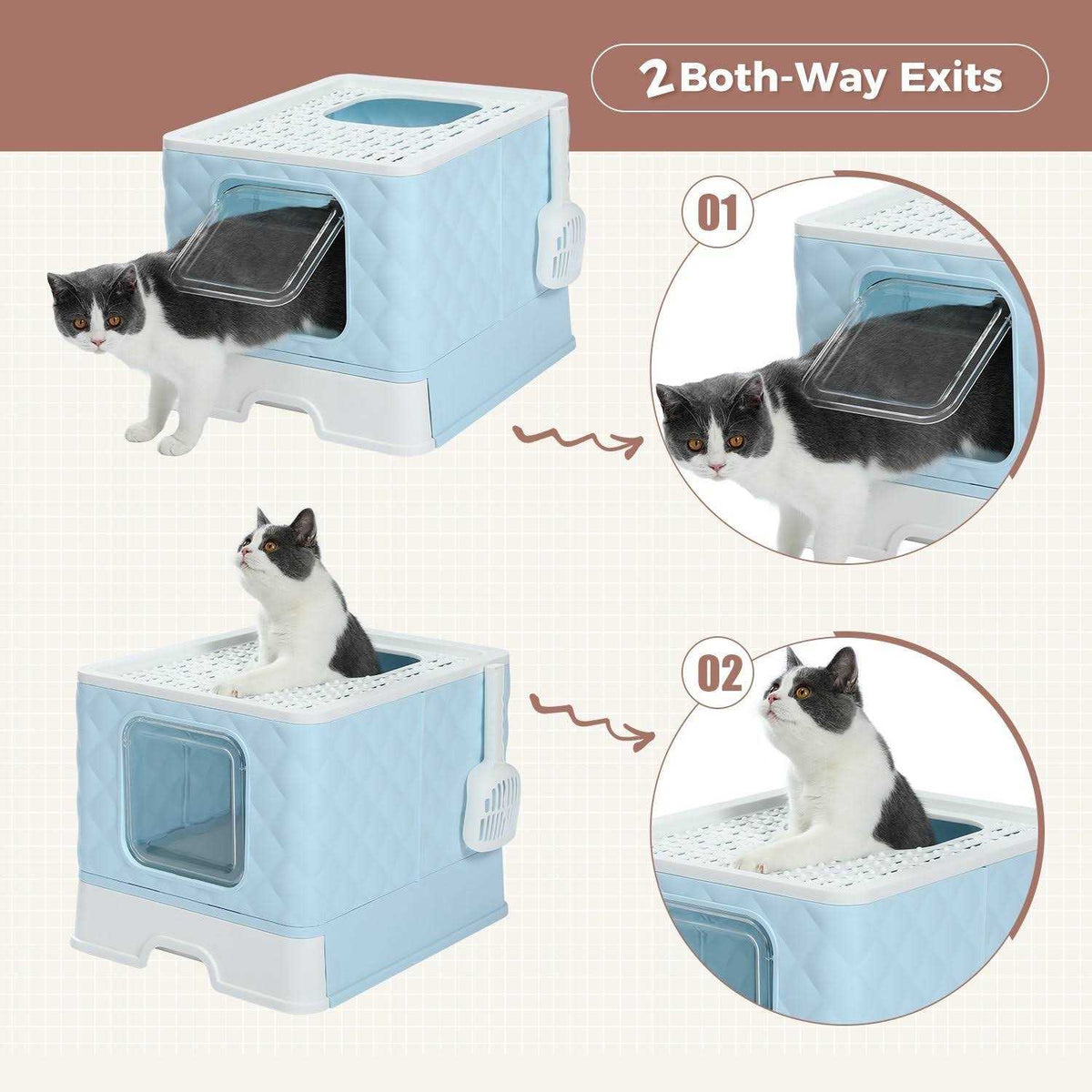Enclosed 2 Ways Anti-splash Cat Litter Box W7670