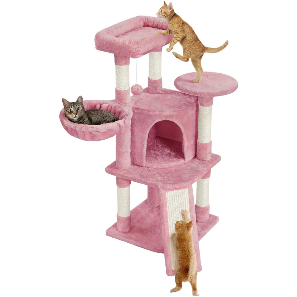 Pink Multilevel Cat Tree Tower with Condo and Perches A112