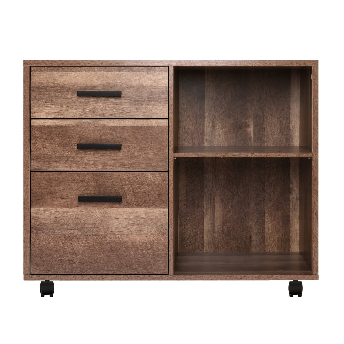 Rolling Office Cabinet with Drawers, Walnut P5771