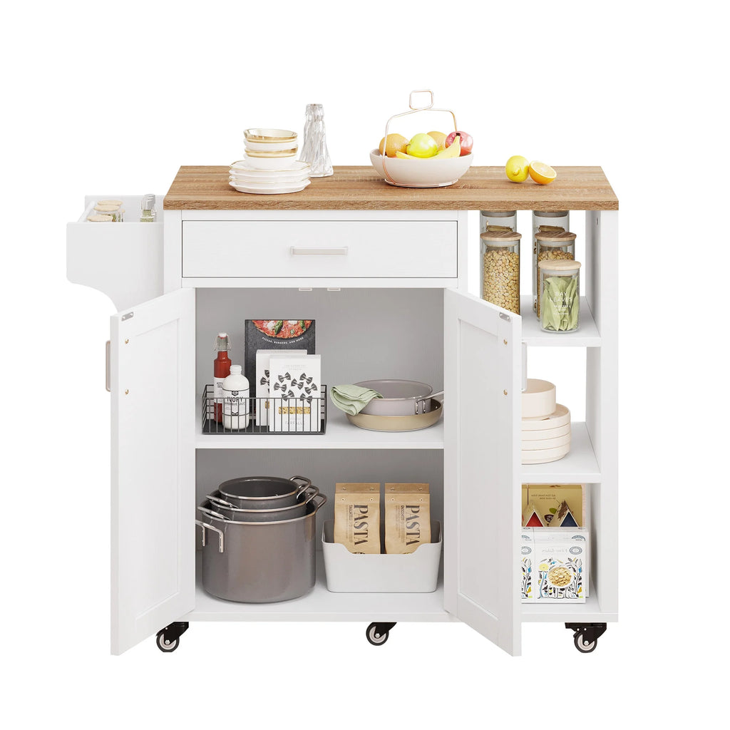 White Kitchen Island Cart with Storage Cabinet and Drawer C156