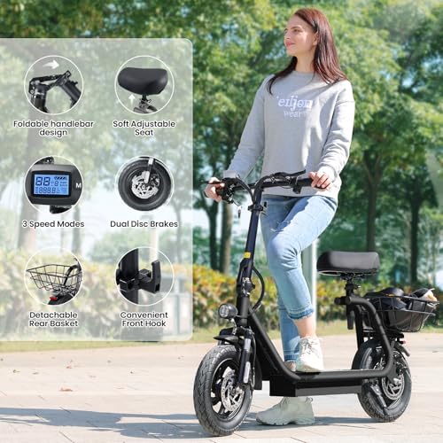Electric Scooter with Seat, 1200W Motor, 30 Miles Range, Foldable with Basket Y71154