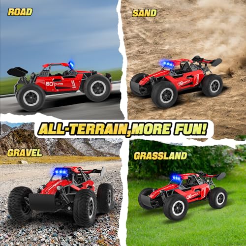 Remote Control Car with LED Lights, 2.4GHz 2WD Monster Truck, Red X451