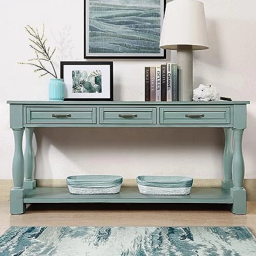 White 63 inch Wood Console Table with 3 Drawers V7063