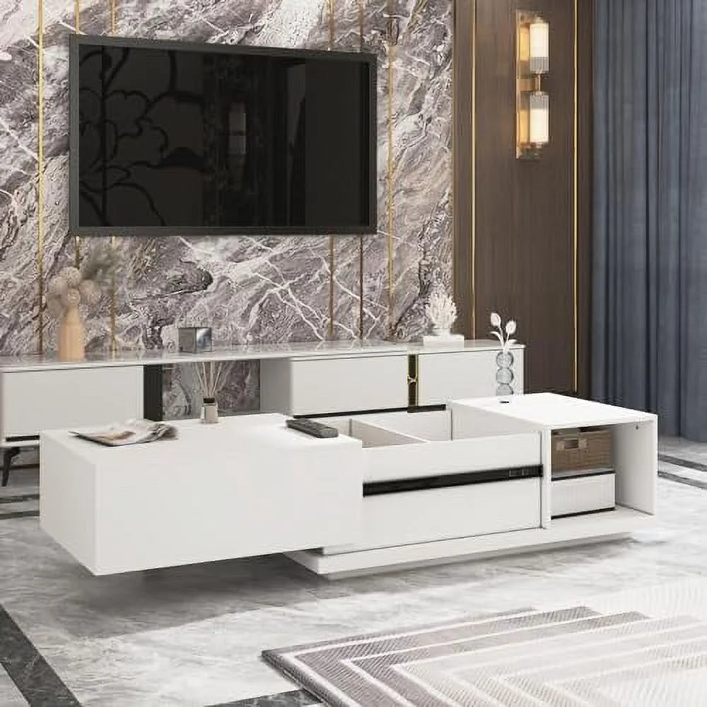Contemporary Coffee Table with Sliding Top & Hidden Compartments White & Light Brown K1780