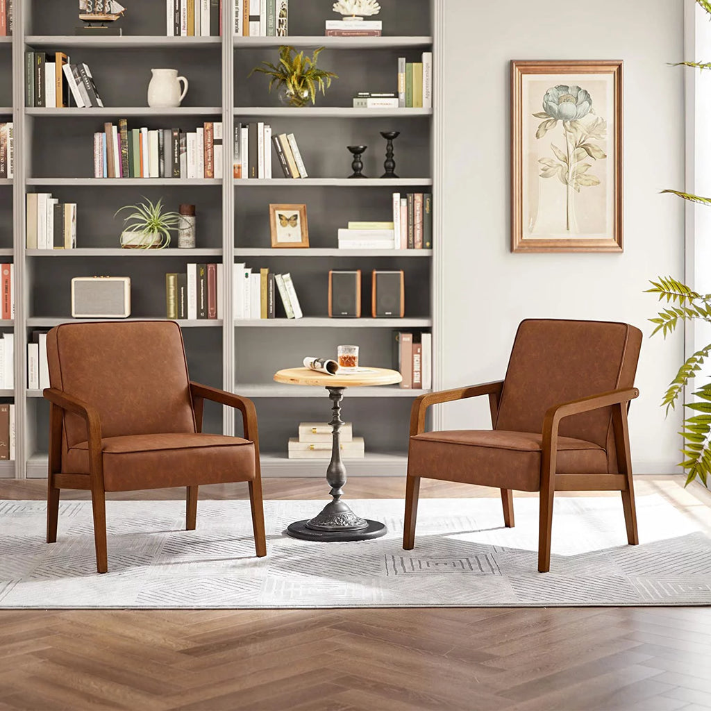 Light Brown 2 Pieces PU Leather Accent Chair O657076